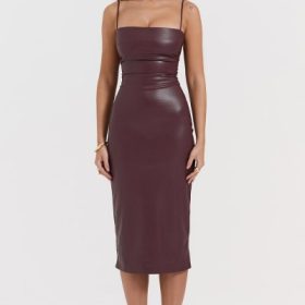 Jalena Mulberry Vegan Leather Lace Back Dress - Image 7