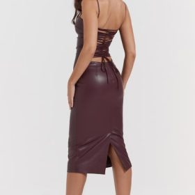 Jalena Mulberry Vegan Leather Lace Back Dress - Image 11