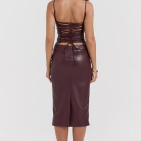 Jalena Mulberry Vegan Leather Lace Back Dress - Image 12
