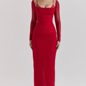 Katarina Scarlet Long Sleeve Maxi Dress - Image 7