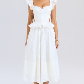 Augustine White Embroidered Cotton Midi Skirt - Image 5
