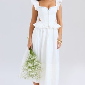 Augustine White Embroidered Cotton Midi Skirt - Image 7