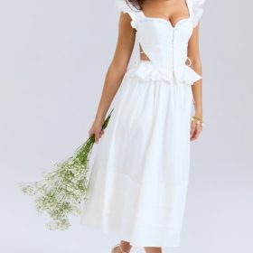 Augustine White Embroidered Cotton Midi Skirt - Image 8