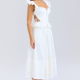 Augustine White Embroidered Cotton Midi Skirt - Image 9