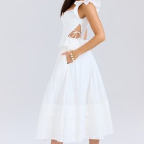 Augustine White Embroidered Cotton Midi Skirt - Image 10
