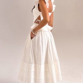 Augustine White Embroidered Cotton Midi Skirt - Image 14