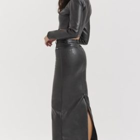Tana Black Vegan Leather Maxi Skirt