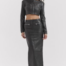 Tana Black Vegan Leather Maxi Skirt - Image 5