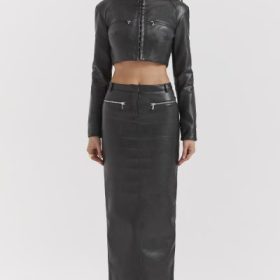 Tana Black Vegan Leather Maxi Skirt - Image 7
