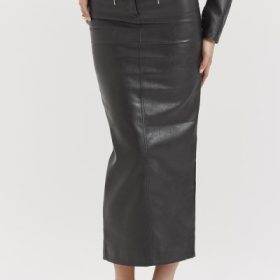 Tana Black Vegan Leather Maxi Skirt - Image 8