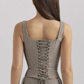 Selma Brown Puppytooth Boned Corset Top