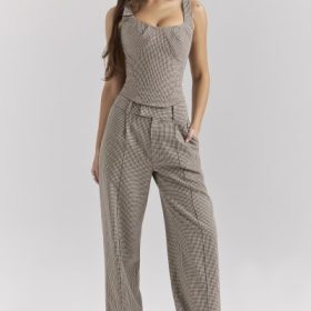 Selma Brown Puppytooth Boned Corset Top - Image 7