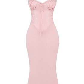 Syrah Soft Peach Lace Back Midi Dress - Image 2
