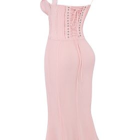 Syrah Soft Peach Lace Back Midi Dress - Image 3