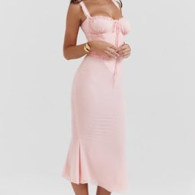 Syrah Soft Peach Lace Back Midi Dress - Image 10