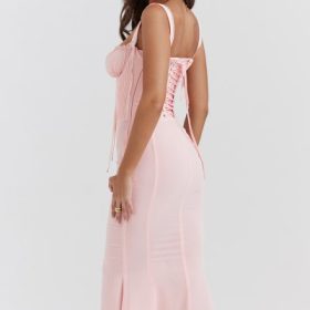 Syrah Soft Peach Lace Back Midi Dress - Image 12