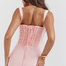 Syrah Soft Peach Lace Back Midi Dress - Image 13