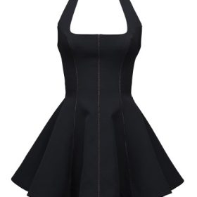 Loulette Black Halter Neck Bow Mini Dress - Image 2