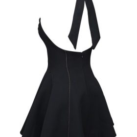 Loulette Black Halter Neck Bow Mini Dress - Image 3