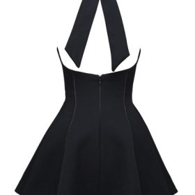 Loulette Black Halter Neck Bow Mini Dress - Image 4