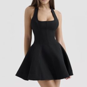 Loulette Black Halter Neck Bow Mini Dress - Image 7