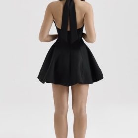 Loulette Black Halter Neck Bow Mini Dress - Image 10