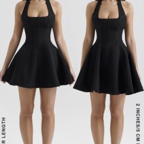 Loulette Black Halter Neck Bow Mini Dress - Image 11