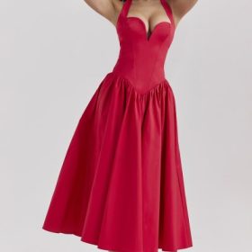 Coquette Scarlet Halter Midi Dress - Image 5