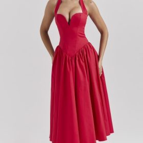 Coquette Scarlet Halter Midi Dress - Image 7
