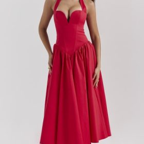Coquette Scarlet Halter Midi Dress - Image 9