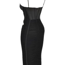 Maya Black Ruched Midi Dress - Image 3