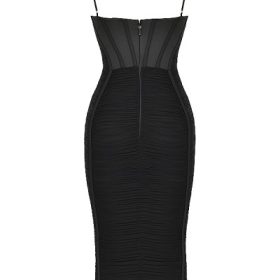 Maya Black Ruched Midi Dress - Image 4