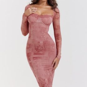 Seraphina Pink Print Corset Dress - Image 9