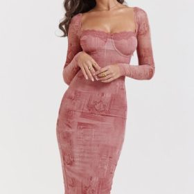 Seraphina Pink Print Corset Dress - Image 10