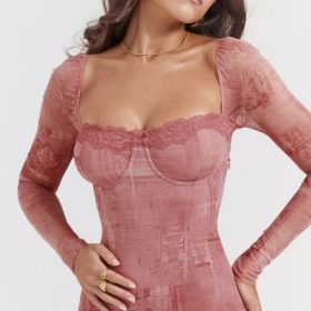 Seraphina Pink Print Corset Dress - Image 11