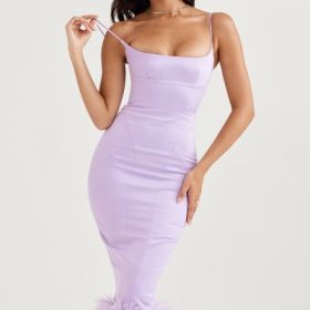 Helena Orchid Satin Midi Dress - Image 7