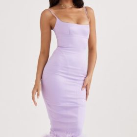 Helena Orchid Satin Midi Dress - Image 9