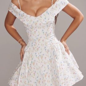 Elida White Posy Print Corset Mini Dress - Image 11