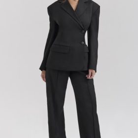 Hayden Black Wide Leg High Waist Tailored Trousers - Image 7