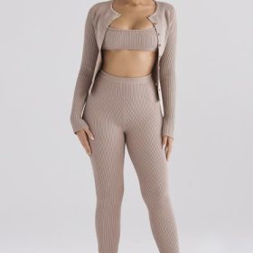 Mitzi Taupe Ribbed Knit Leggings - Image 8