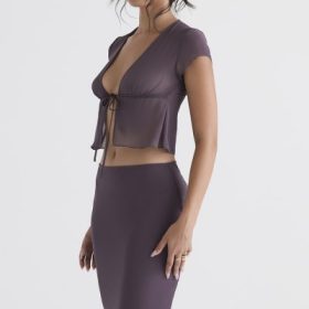 Maia Dark Mauve Tie Front Top - Image 8