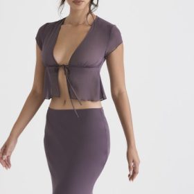Maia Dark Mauve Tie Front Top - Image 9