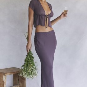Maia Dark Mauve Tie Front Top - Image 15