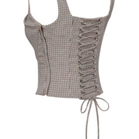 Selma Brown Puppytooth Boned Corset Top - Image 3