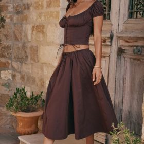 Cora Rich Brown Gathered Midi Skirt - Image 6