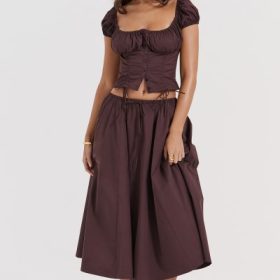 Cora Rich Brown Gathered Midi Skirt - Image 8