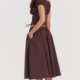Cora Rich Brown Gathered Midi Skirt - Image 10