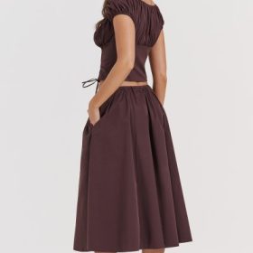 Cora Rich Brown Gathered Midi Skirt - Image 11