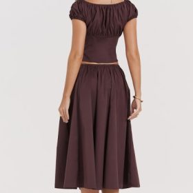 Cora Rich Brown Gathered Midi Skirt - Image 12