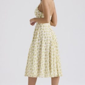 Solada Ivory Vintage Floral Print Georgette Halter Sundress - Image 11